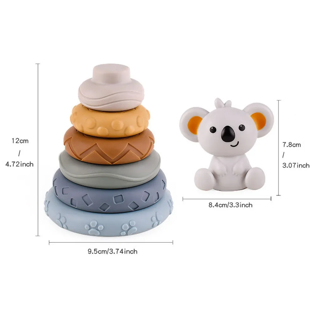 1Set Rainbow Rings Stacker Educational Early Development Stacking Game for Kids Cognitive Color Shape Learning Interactive Fun