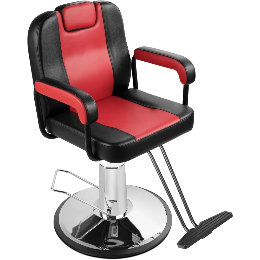 

Hydraulic Reclining Salon Chair Barber Chair for Hair Stylist with Movable Headrest Black&Red Beauty Salon Equipment