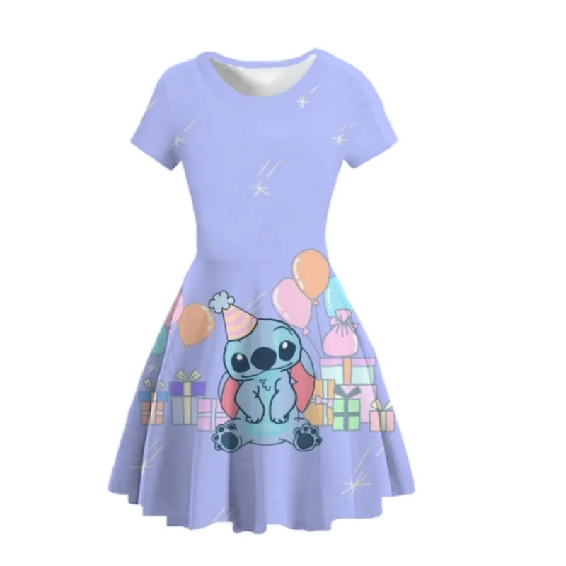 2024 Summer Fashion Cute Princess Dress 3D Printed Clothing Disney Sewn Children\'s Dress Round Neck Short Sleeve Princess Dress