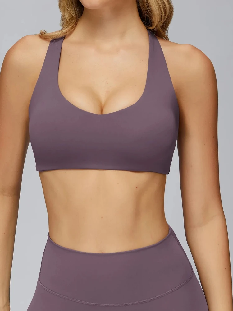 2025 nuove donne scollo a V reggiseno yoga T back antiurto fitness top per corsa allenamento sport all'aria aperta femminile stretto reggiseno sportivo casual