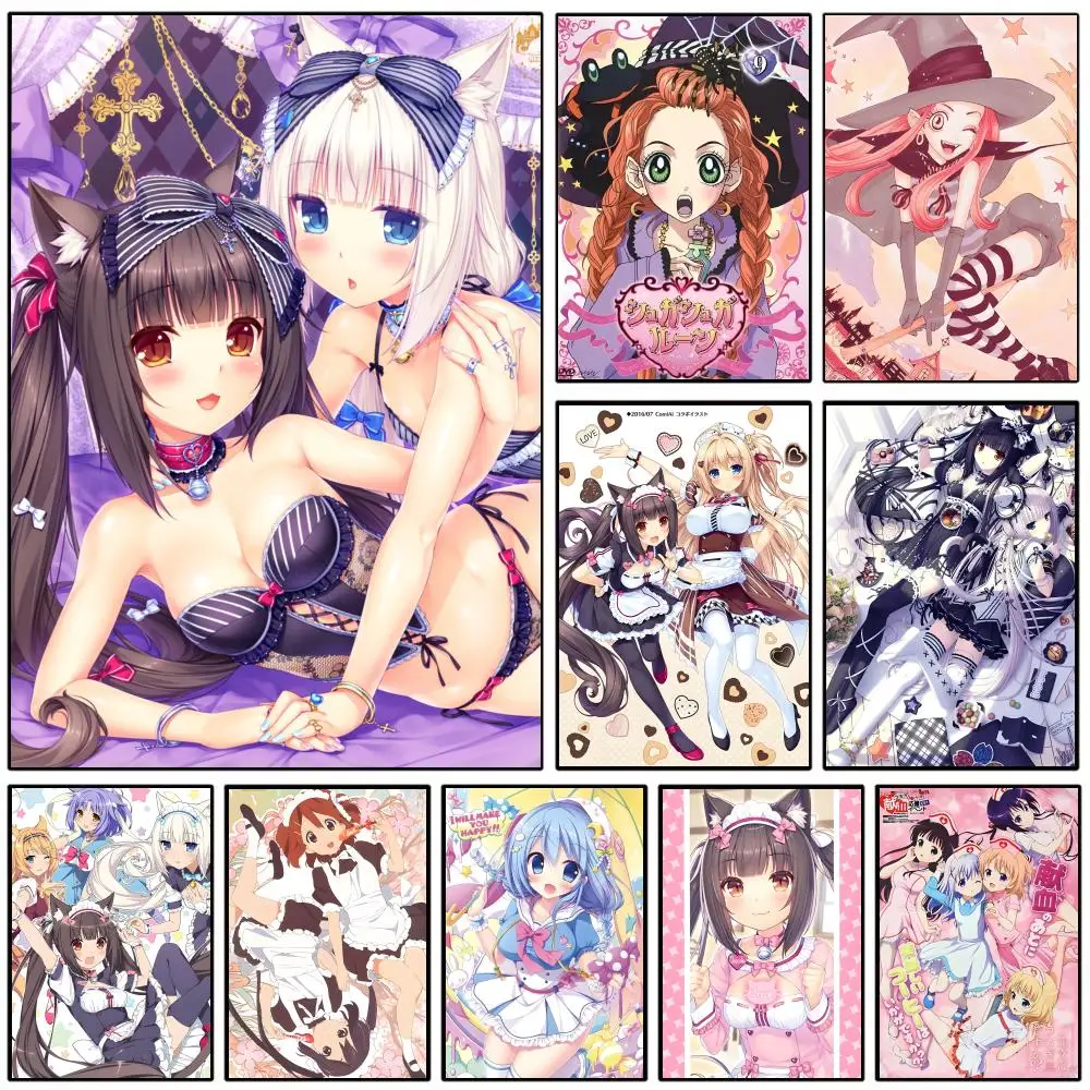 Póster Autoadhesivo de Chocola Art Nekopara, Papel Impermeable de Neko para Vanilla, Adhesivo de Anime para Decoración de Pared de Cafetería