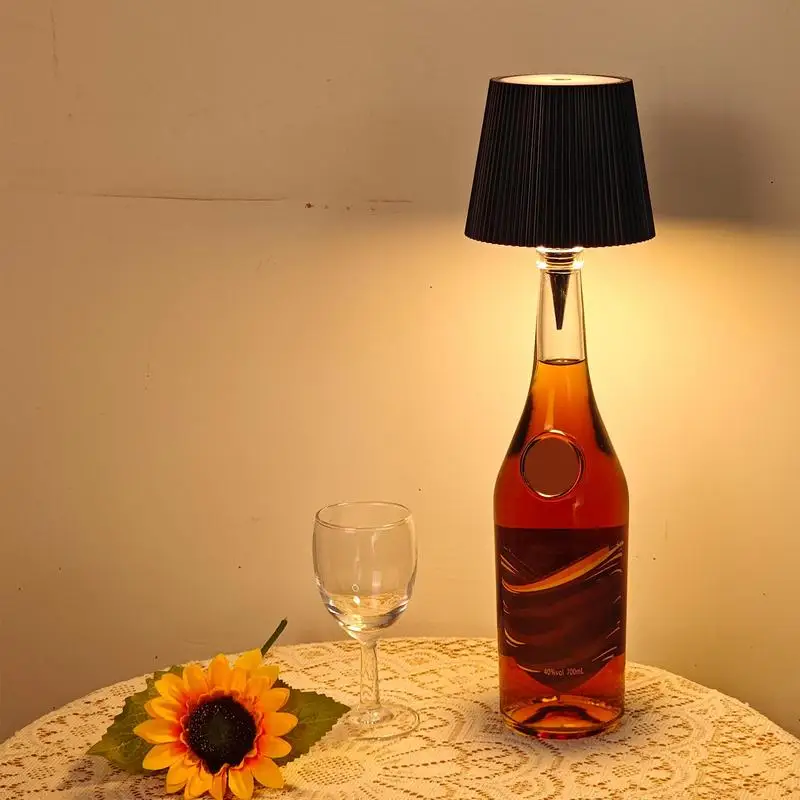 Liquor Bottle Lights LED Wine Bottle Lamp Head Table Lamp LED Rechargeable Wine Bottle Light 3 Color Dimming Table Night Light