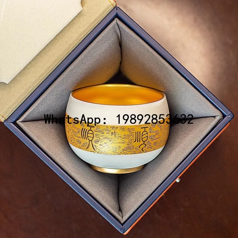 

Mutton fat jade porcelain ceramic tea cup gilt accessible luxury white porcelain tea cup kung fu tea bowl