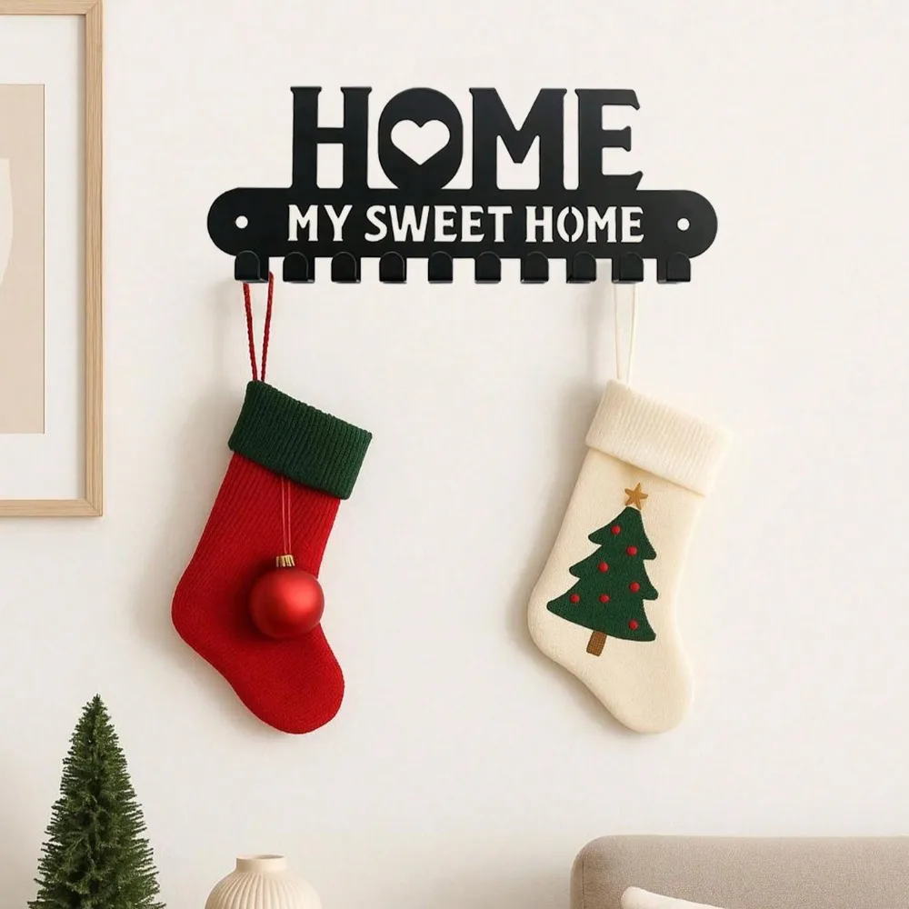 1 Buah Gantungan Kunci Dekoratif Halloween & Natal, Pengatur Kait Kunci Terpasang Di Dinding, Rak Kunci Logam Hitam Bergaya untuk Rumah