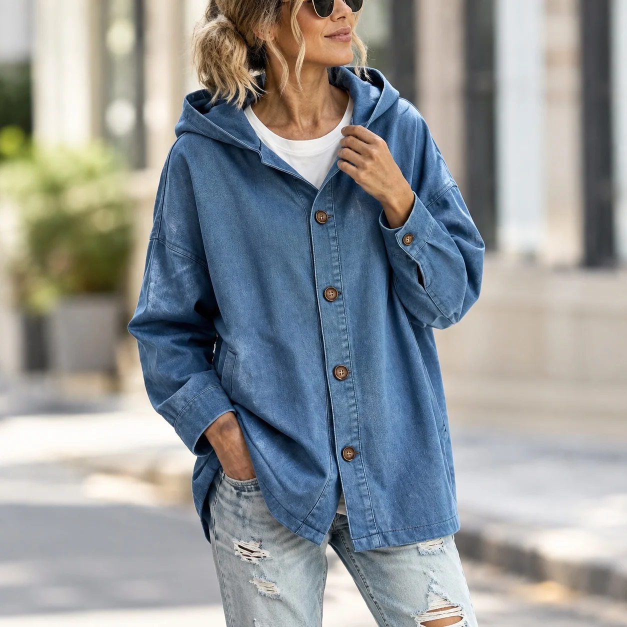 Long Sleeve Hooded Top Mid Length Androgynous with Regular Fit Jackets Elegant Jacket Blouse Regular Streetwear Summer for Women