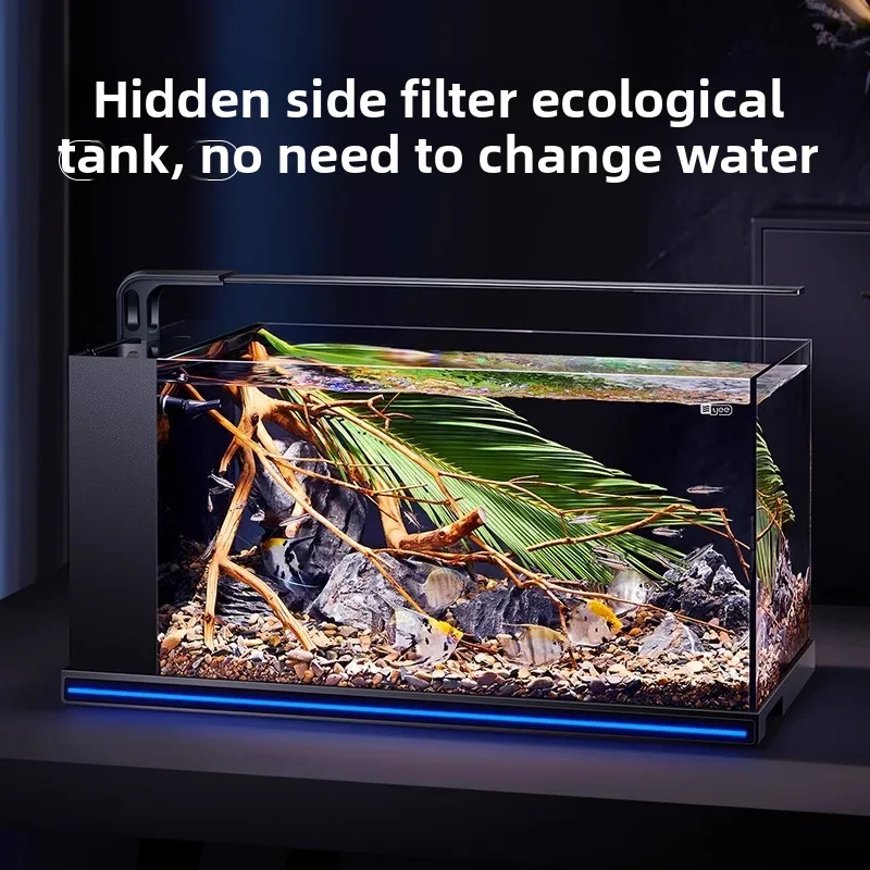 

Super Clear Glass Aquarium Tank with Side Filter, Desktop Ecosystem Fish/Turtle Tank for Aquascaping,with Filter and Pump