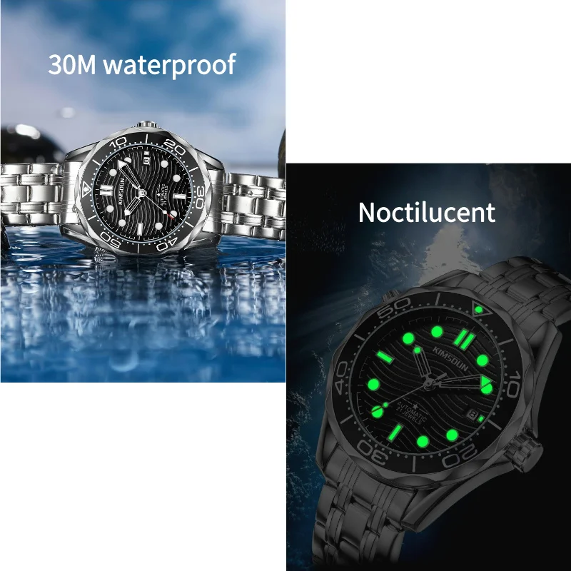 Men\'s Fully Automatic Mechanical Watch Seamaster 43mm Wavy Dial with Date Calendar Function Rotatable Scale with Steel Strap