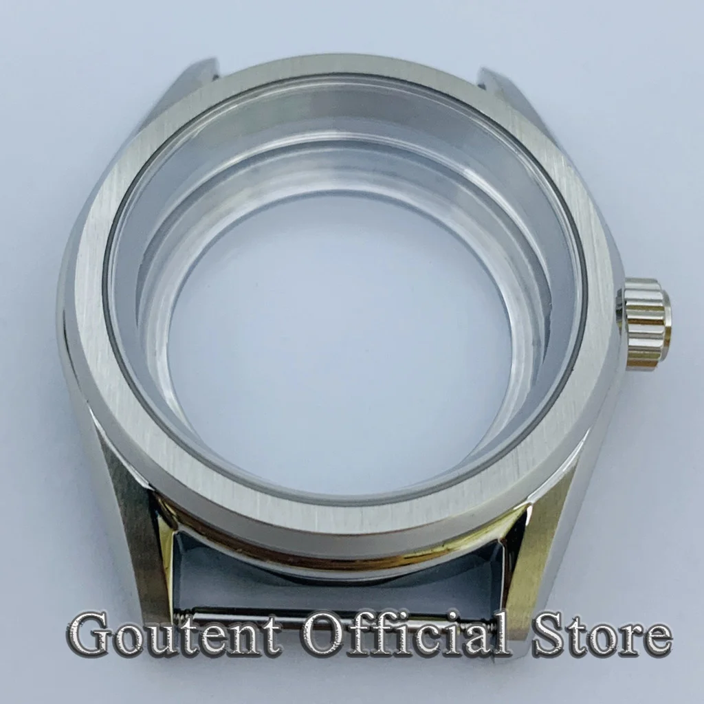 Goutent 38mm Silver Sapphire Glass Watch Case Transparent Back Fit NH35 NH36 ETA2824 PT5000 Automatic Movement