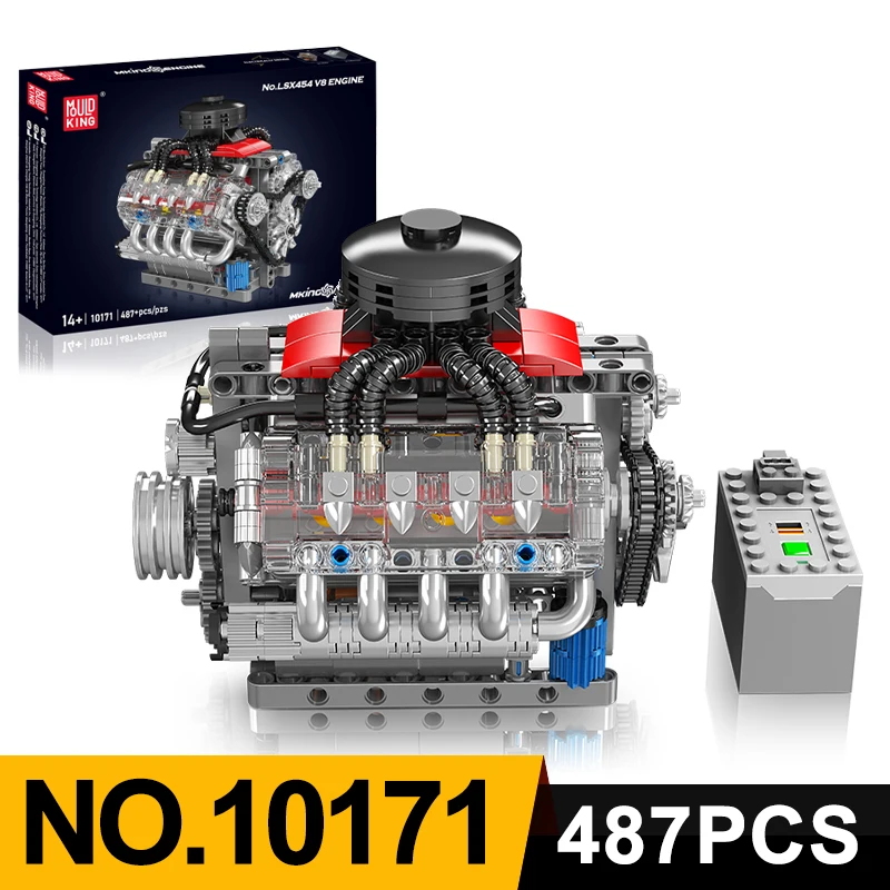몰드 킹 10171 V8 엔진 LSX454 빌딩 블록 세트 8기통 자동차 조립 엔지니어링 장난감 (487+피스) 어린이 및 성인용 선물