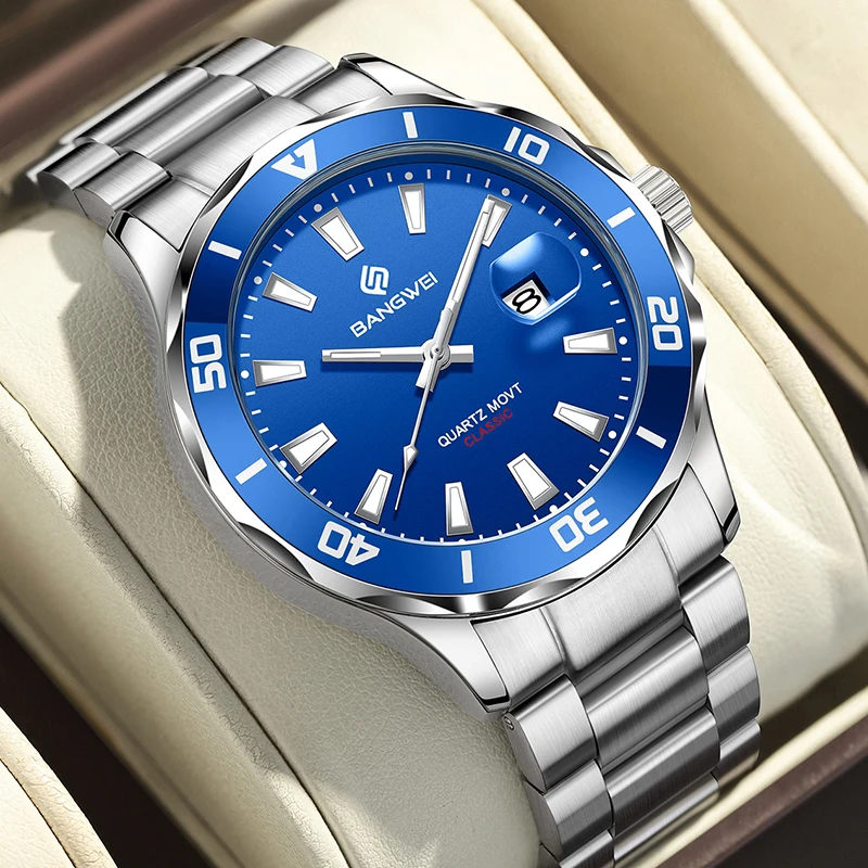 BANGWEI New Classic Business Watch Men Fashion Top Brand Luxury Quartz Man Wristwatch Sports Waterproof Chronograph Reloj Hombre