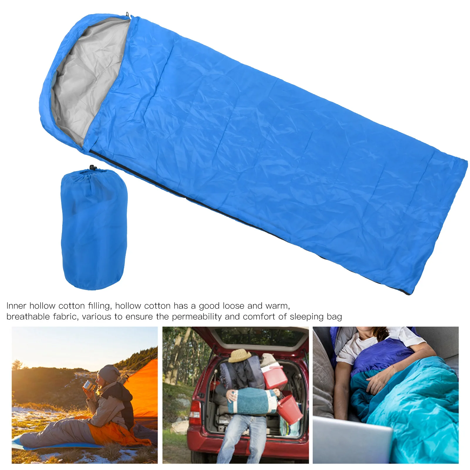 الكبار في الهواء الطلق كيس النوم المغلف مع غطاء محرك السيارة جوفاء القطن ملء للماء نهاية مزدوجة سستة للتخييم المشي لمسافات طويلة الظهر