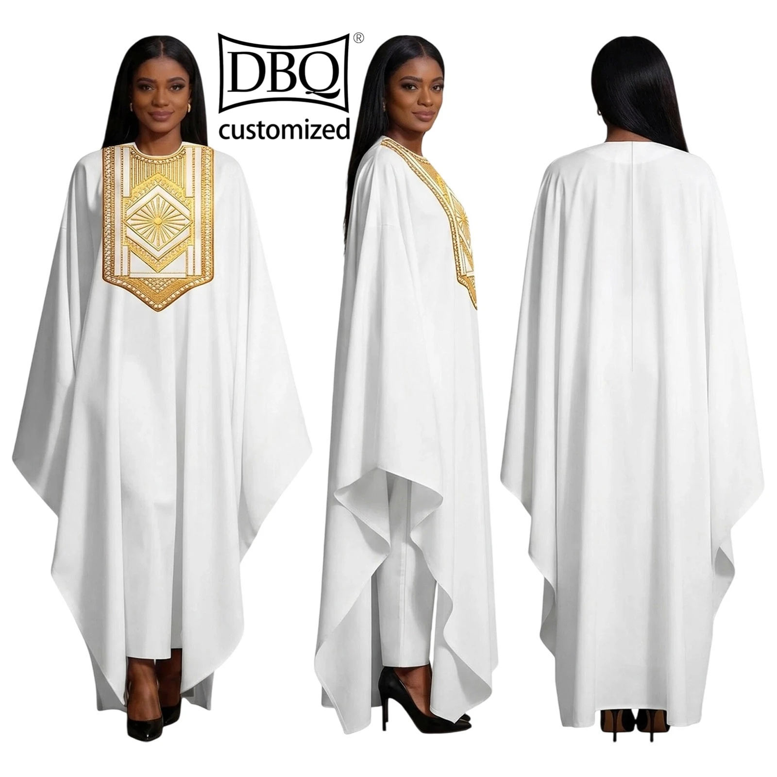 

DBQ African Women Clothing Tailor Made 2 Pieces Golden Appliques Ankle Length Agbada Slim Fit Pants Casual Set for Autumn BD2104