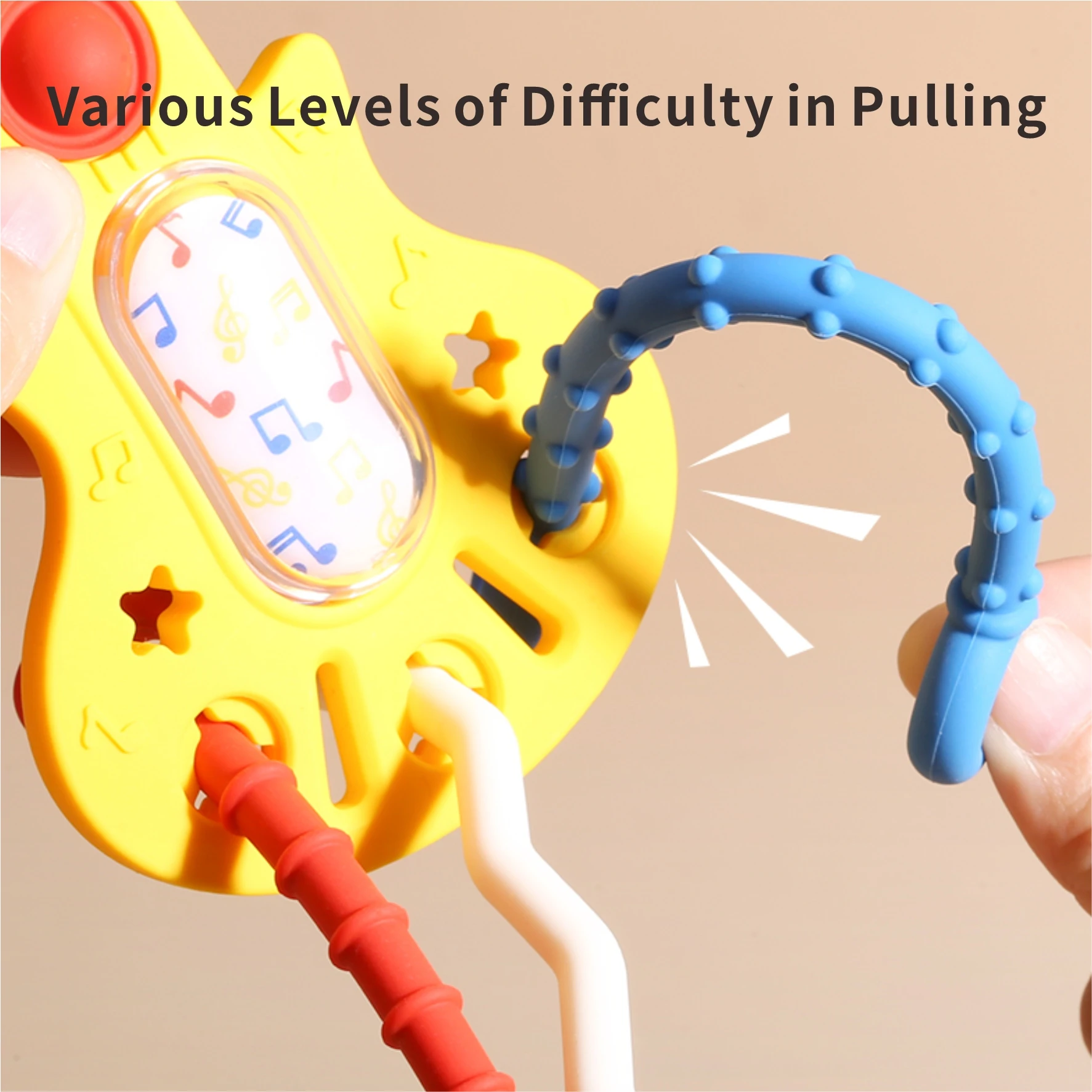 Guitar Pull String Montessori Activity Development Silicone Teething Sensory Grip Training Early Educational Toys, Sensory Toys
