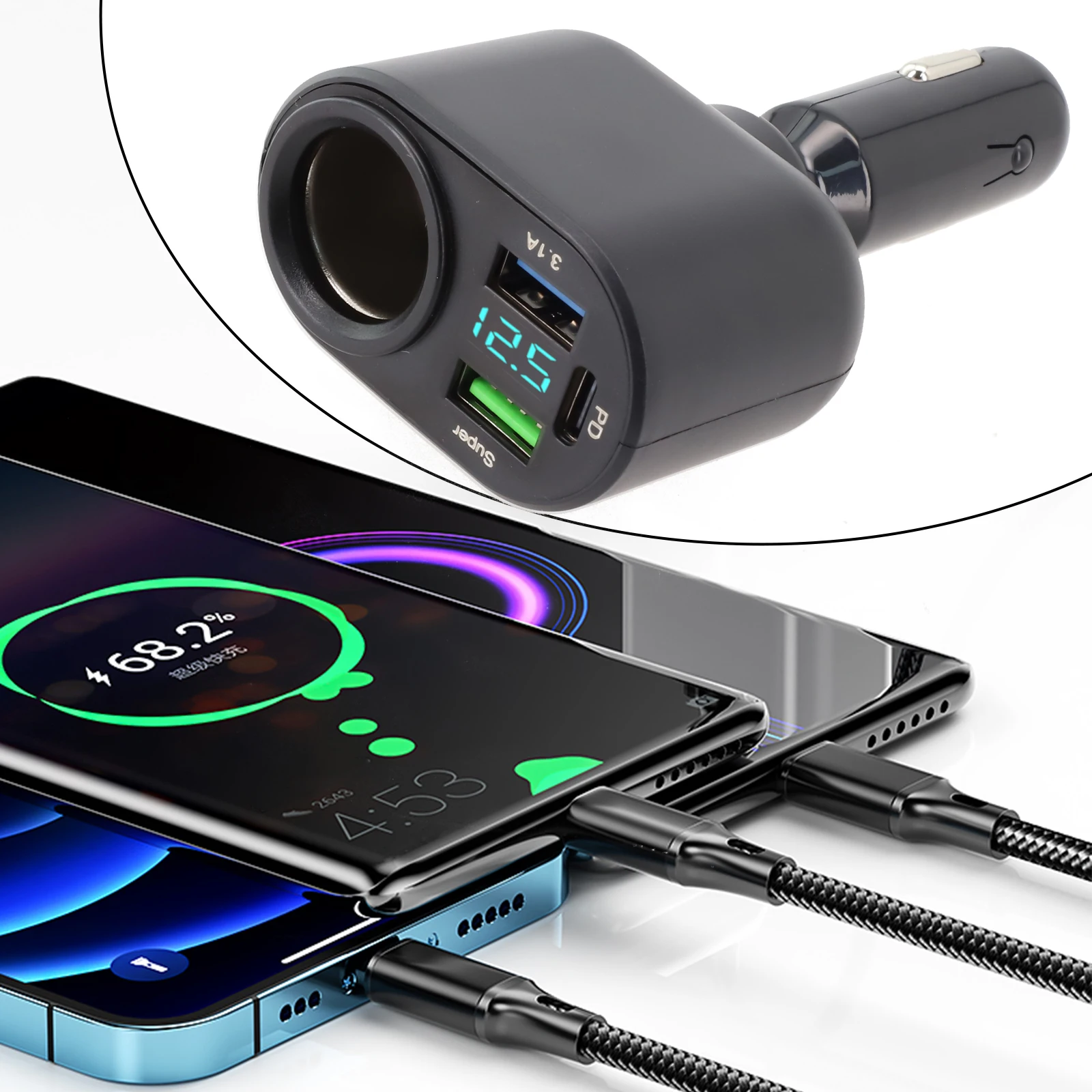 Superior 66W Fast Charging 3 USB Port Car Charger Enhanced Safety Features Over current Over voltage Over temperature Protection