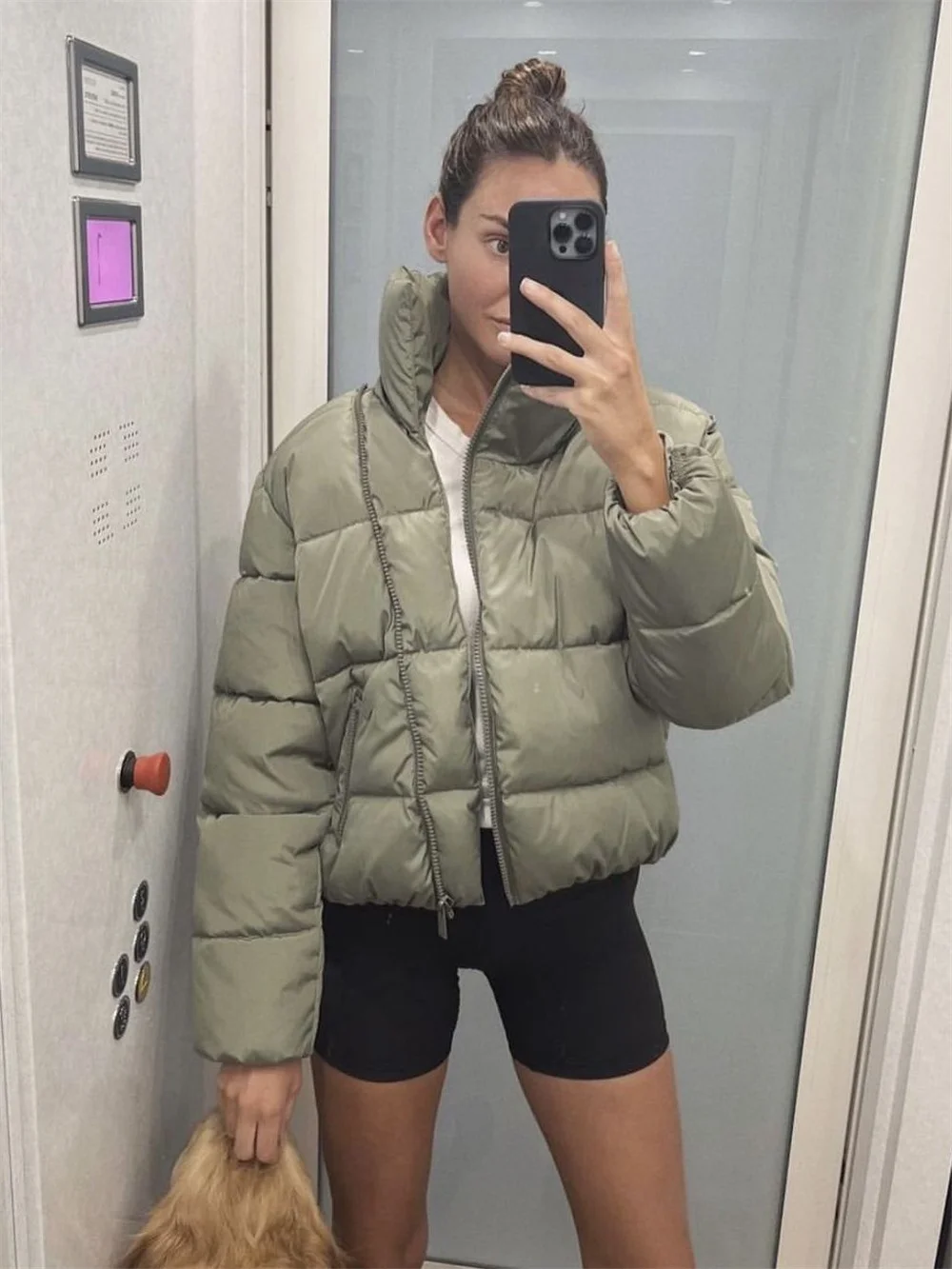 

Women Cropped Cotton Jacket Coat Autumn Winter Solid Thick Warm Zipper Coats with Pocket Streetwear Simple Ulzzang