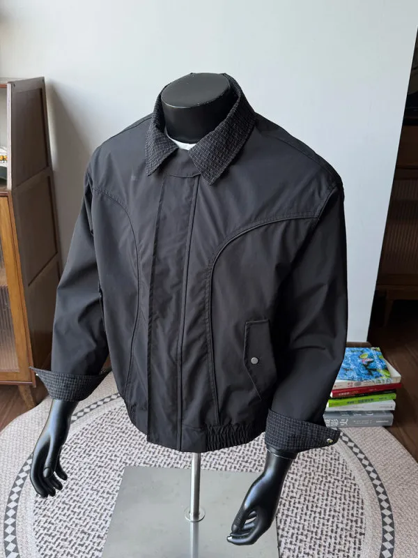 

Casual Sle Men's ort Jaet Loose Fit Turn-down Collar Zipper High Quali Polyester Fiber Autumn Wear Youth Faion