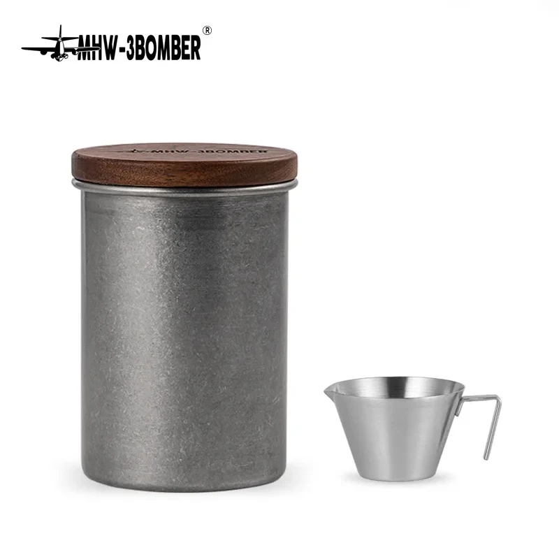 

MHW-3BOMBER 500ml Stainless Steel Coffee Containers with Measuring Cup 100ml Bean Storage Container & Airtight Lid Coffee Tools