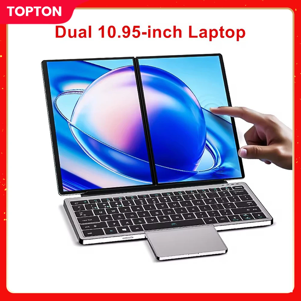 

Ноутбук Topton, 2 экрана, Intel i3 1215U N100, двойной 10,95 дюймовый IPS сенсорный экран, Windows 11, офисный компьютер, планшетный ПК, ноутбук WiFi6