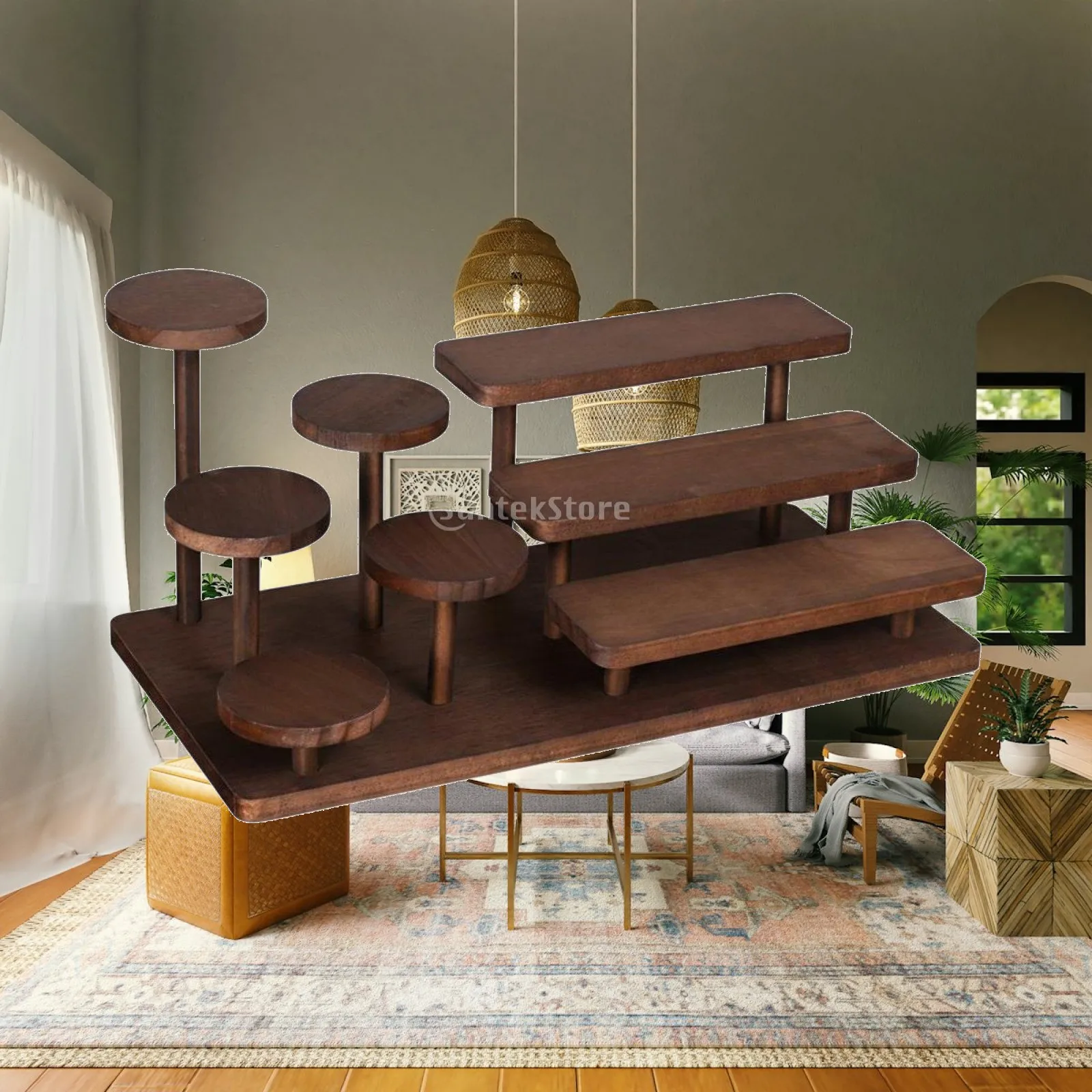 Wooden Display Rack Tiered Shelf Display Stand Organizer Shelf for Vanity Desk Decor and Storage