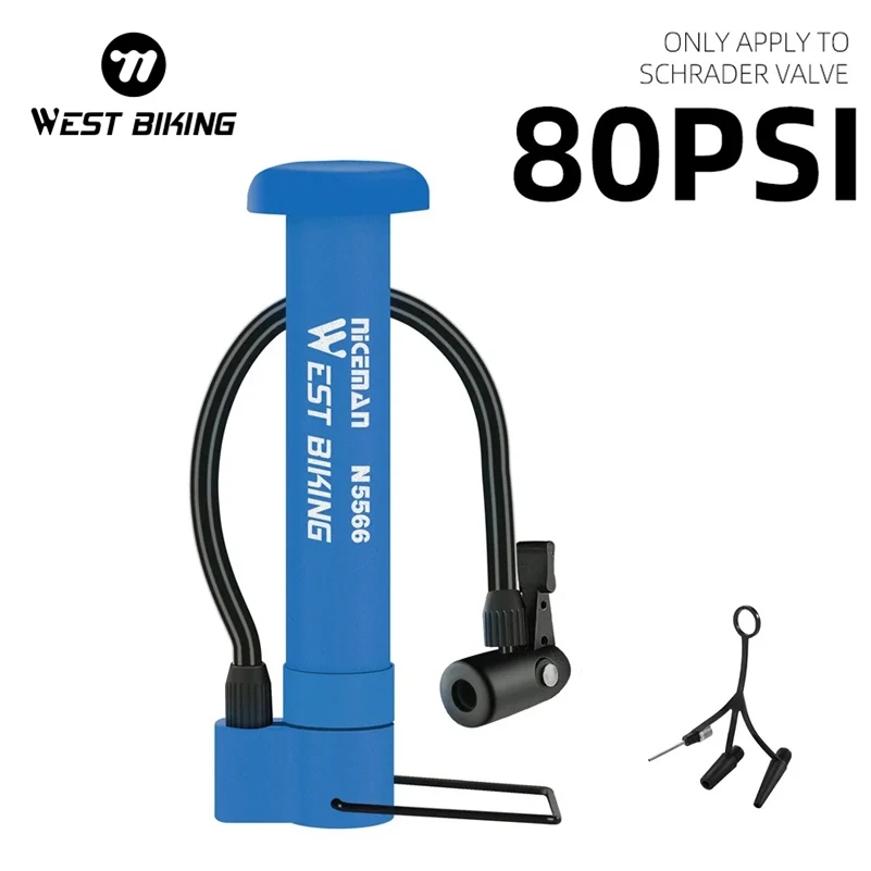 WEST BIKING MTB Bicycle Pump 80PSI Bike Manual Air Pump Balloon Tire Inflator Schrader Valve Floor Pump Cycling Accessories