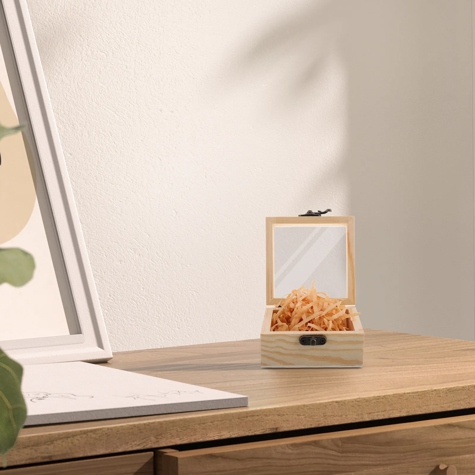 

Wooden Jewelry Box Vintage Design Transparent Glass Rustic Raffia Grass Keepsake Organizer for Women Ring Necklace