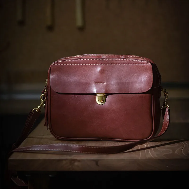 Vintage luxury genuine leather men messenger bag handmade travel outdoor leisure daily natural first layer cowhide shoulder bag