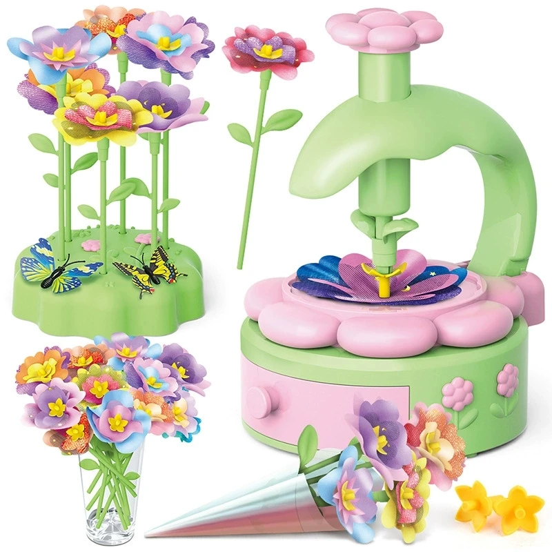 Fabric Flower Bouquets Toys DIY Craft Kits Toys for Kids Handmade Flowers Market Toy Girls Christmas Birthday Gift