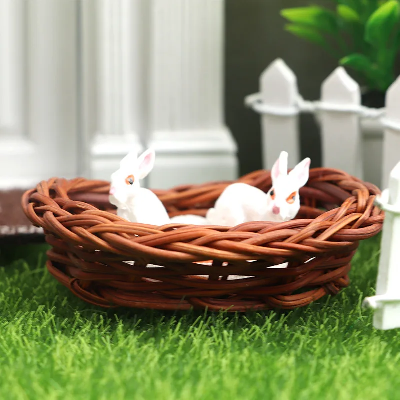Clapier de lapin Miniature en osier pour maison de poupée, échelle 1:12, avec décoration de carottes, ornements de jardin extérieur