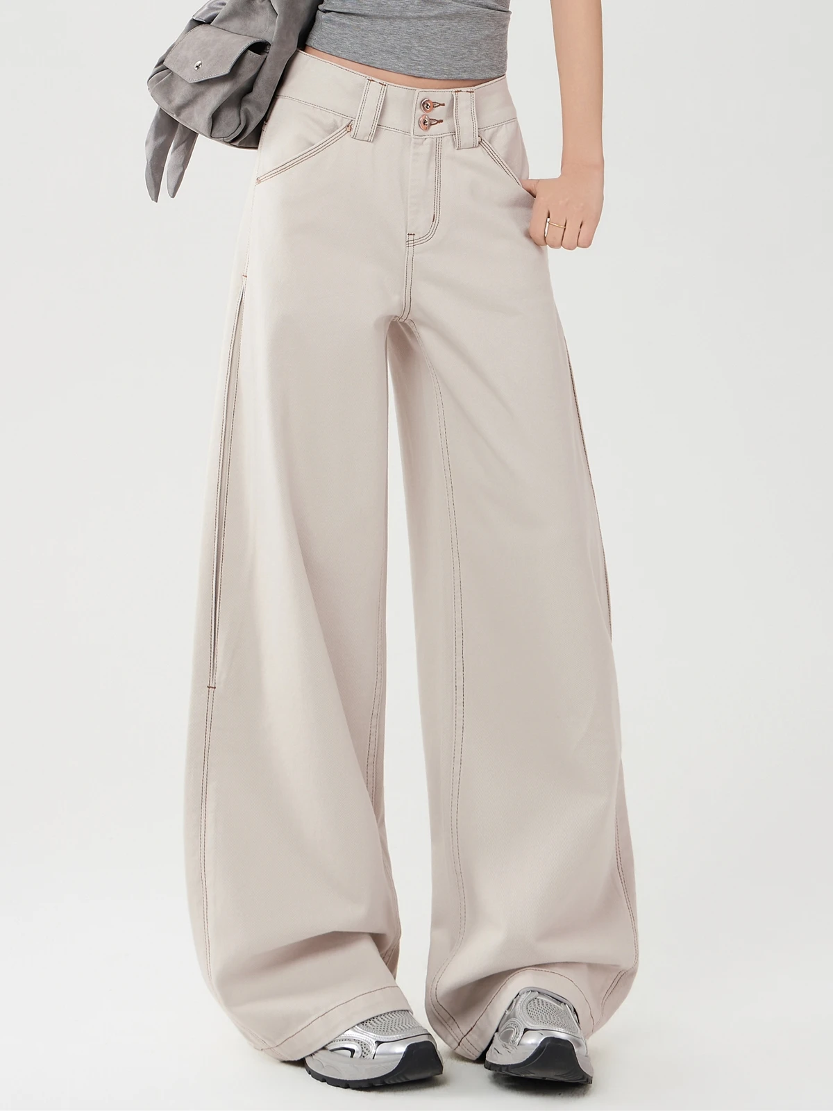 

ZHISILAO New Beige Flare Jeans Women Vintage Casual Chic High Waist Full Length Denim Pants Streetwear 2026