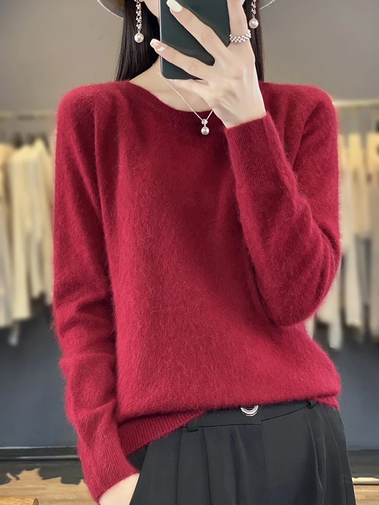 Women's Cashmere Knitted Sweaters 100% Mink Cashmere Autumn Winter Fashion Long Sleeve O-Neck Pullover 2024 Female Clothing