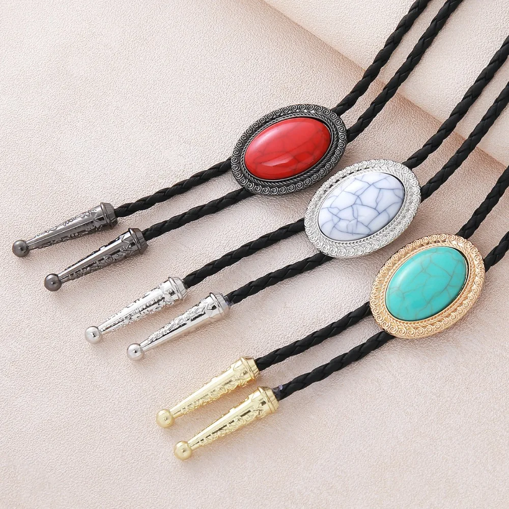 

New Men's Fashion Oval Pattern Bolo Tie Trendy Shirt Collar Casual Party Bow Tie Western Cowboy Necktie Jewelry Accessory