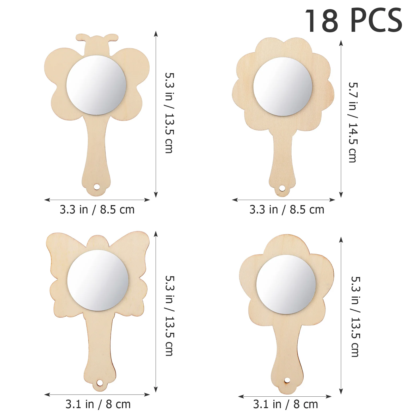 18-delige houten spiegels voor ambachtelijk schilderen speelgoed onafgewerkt speelgoed prinses bamboe baby kinderen