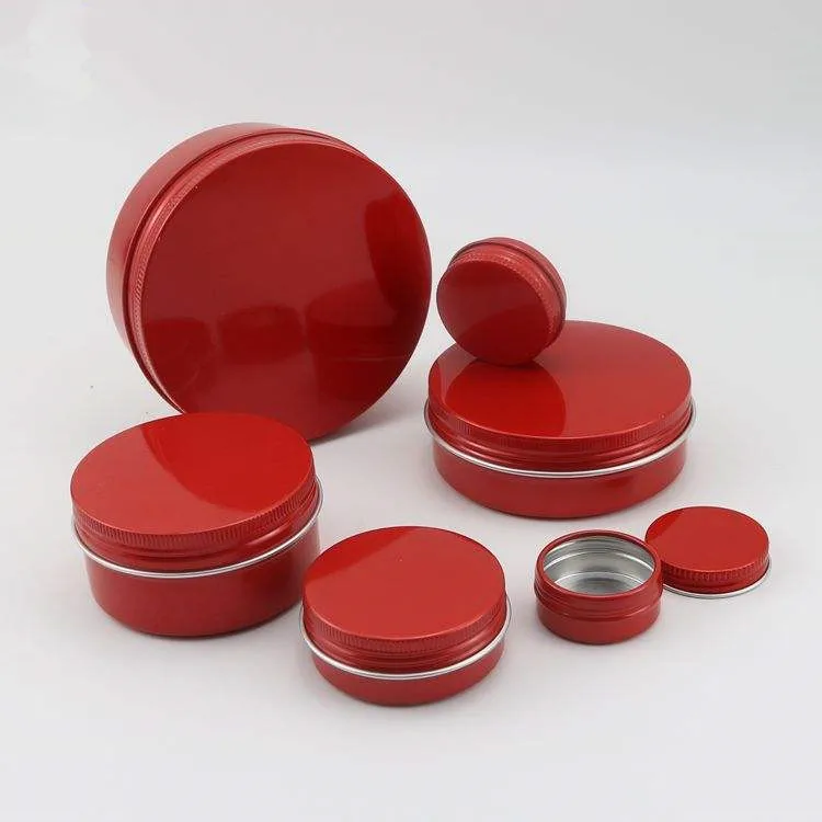 

Wholesale Red Aluminum Tin Jars 5/10/15/20/30/50/60/80/100/150/200/250g Empty Refillable Candle Tea Oil Cream Sealed Containers