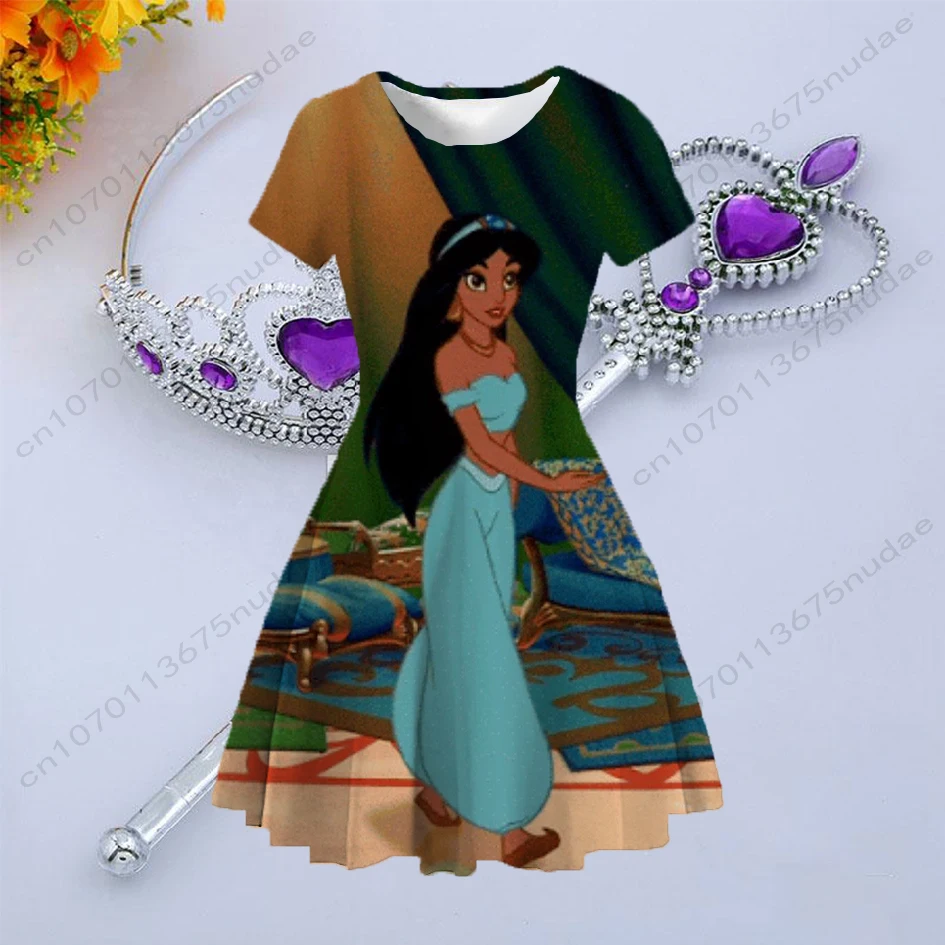 Baby Dresses 2022 New Kids Baby Crew Neck Short Sleeve Dress Disney Princess Dress Printed Baby Dresses