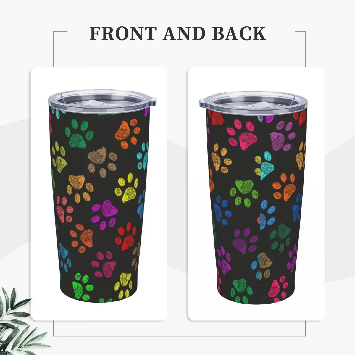 Colorful Paw Print Insulated Tumbler with Straws and Lid Dog Cat Stainless Steel Travel Thermal Cup 20 Oz Office Home Mugs Cup