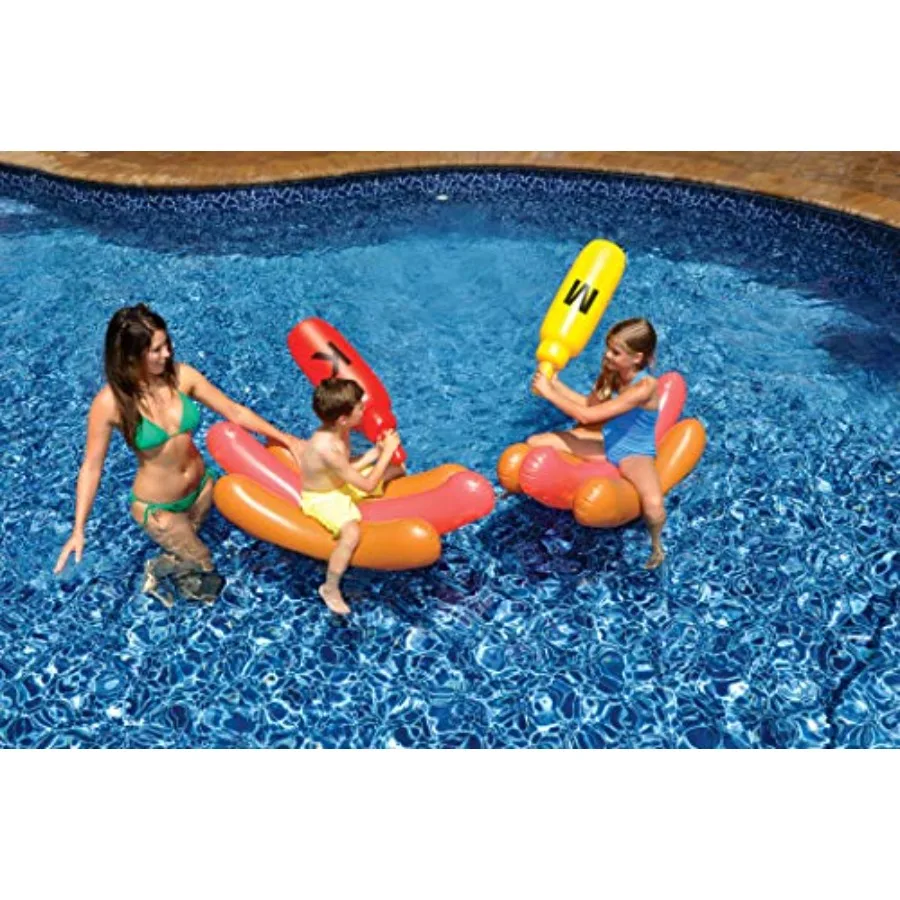 Inflatable Pool Battle Game with Ride-On Floats Boppers: Outdoor Water Play for Summer, PVC Material, Blue/Red, Durable Easy to