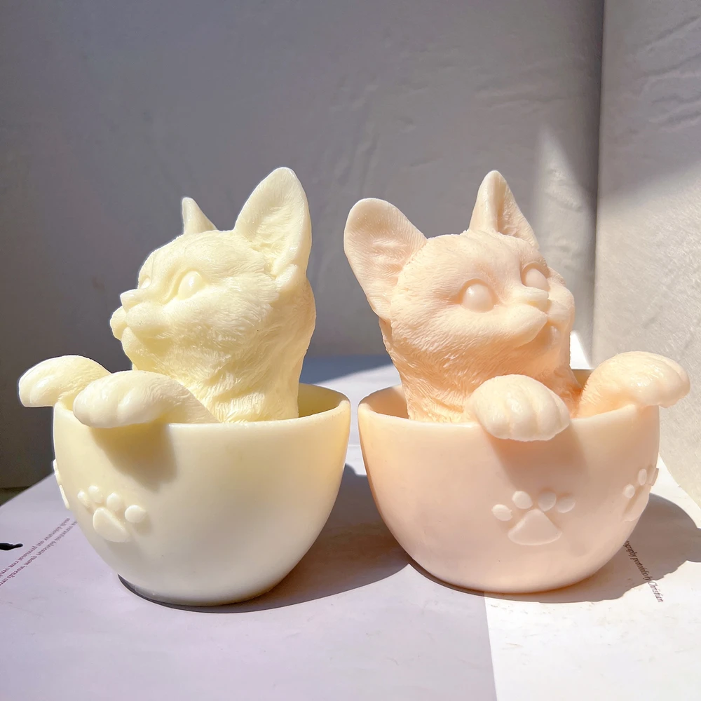 Cute Cup Cat Candle Silicone Mold Animal Soy Wax Silicone Mould Cats Lover Home Decor Gift