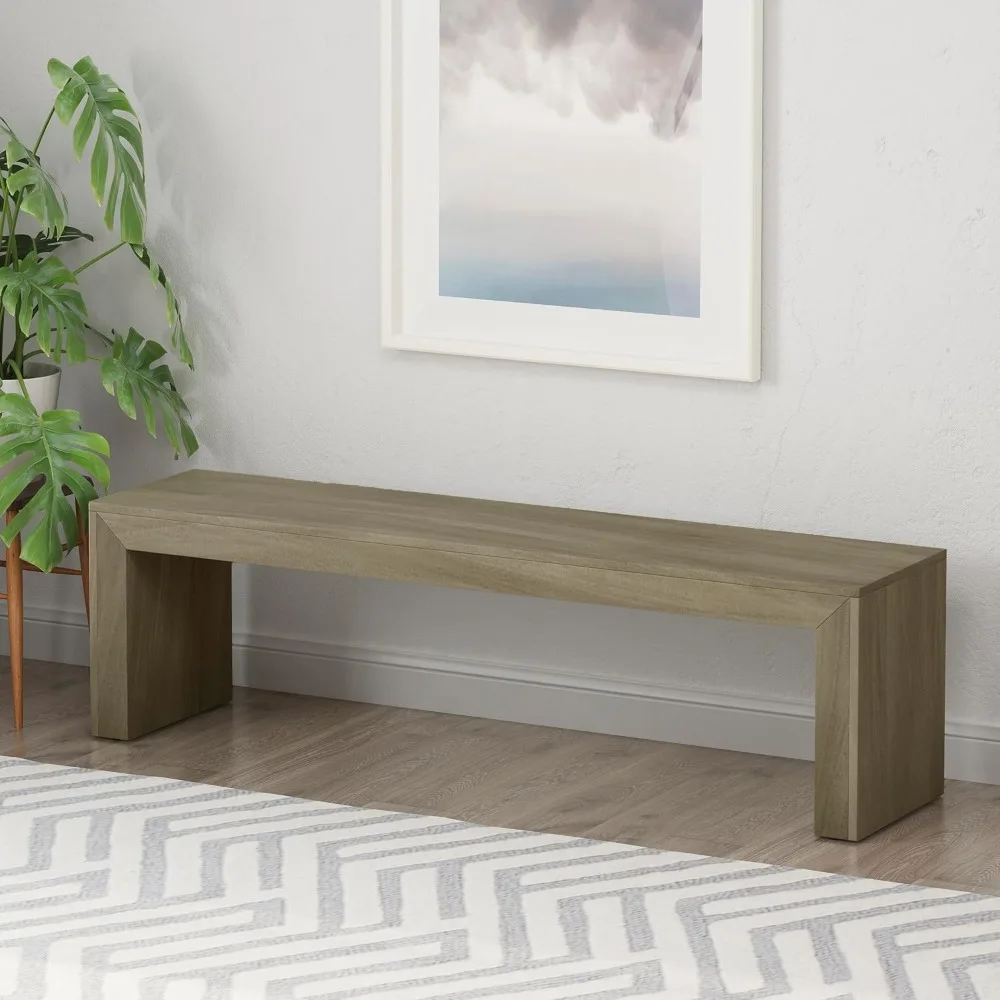 

Farmhouse Acacia Wood Dining Bench, Light Gray Oak