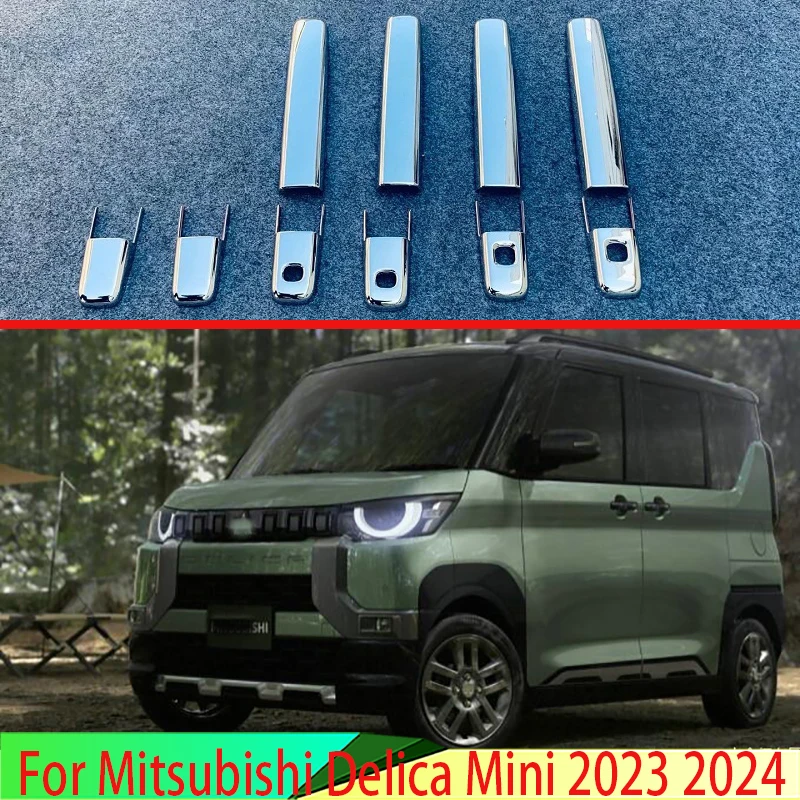 For Mitsubishi Delica Mini 2023 2024 Car Accessories ABS Chrome Door Handle Cover With Smart Key Hole Catch Cap Trim Molding