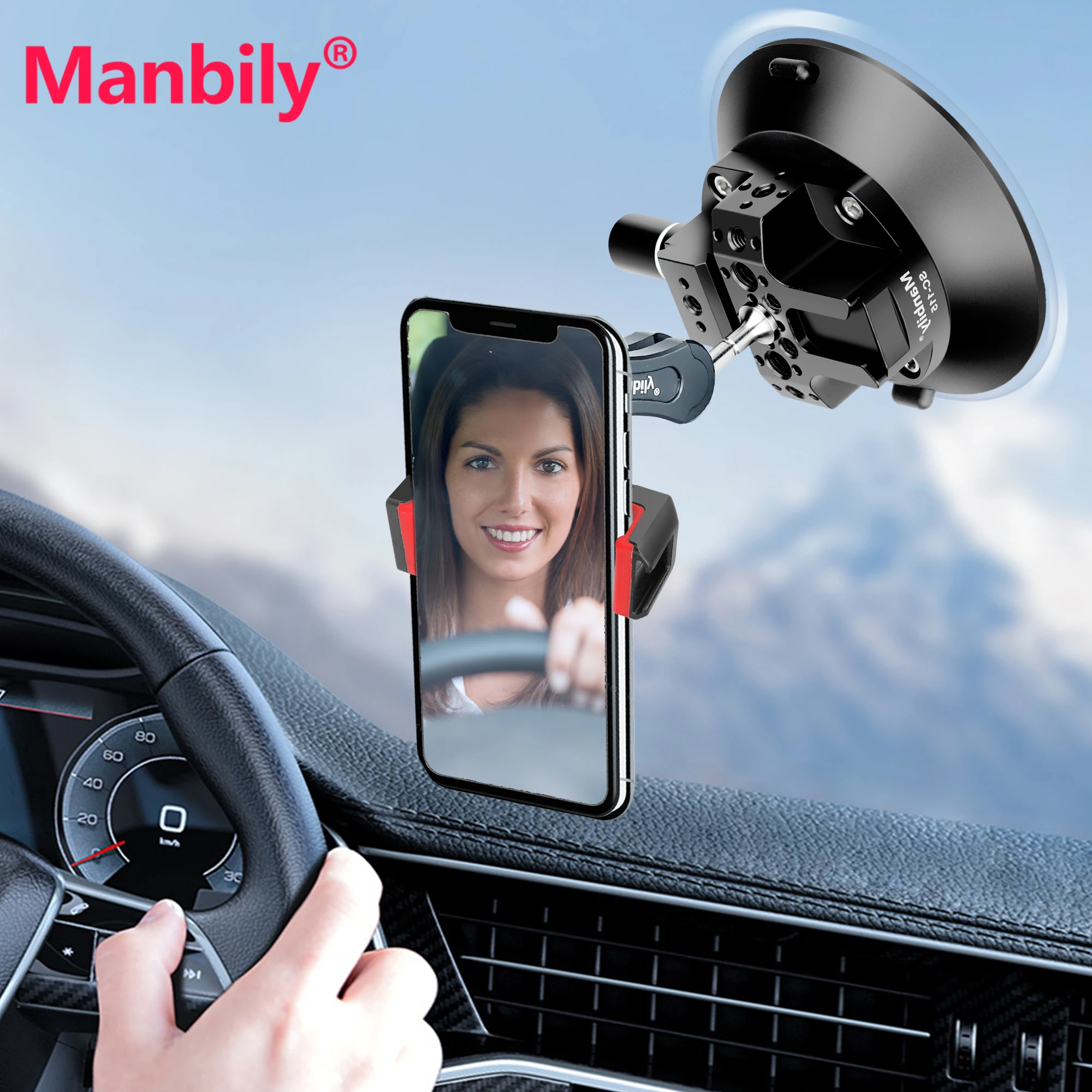 

Manbily New Car Suction Cup Shooting Bracket Phone Holder 1/4" 3/8" Adapter For Gopro DSLR Action Camera with Magic Arm Mount