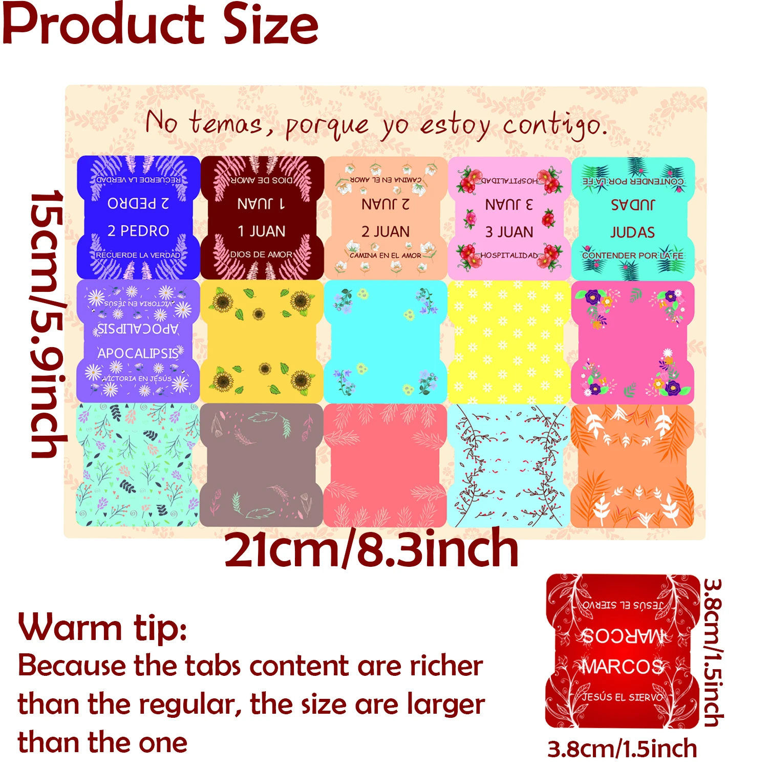 علامات تبويب الكتاب المقدس الإسبانية مع مجموعات كتاب مغذي الروح الإسبانية - 75 علامات تبويب الكتاب المقدس المطبوعة الكبيرة المقشرة واللصق #2