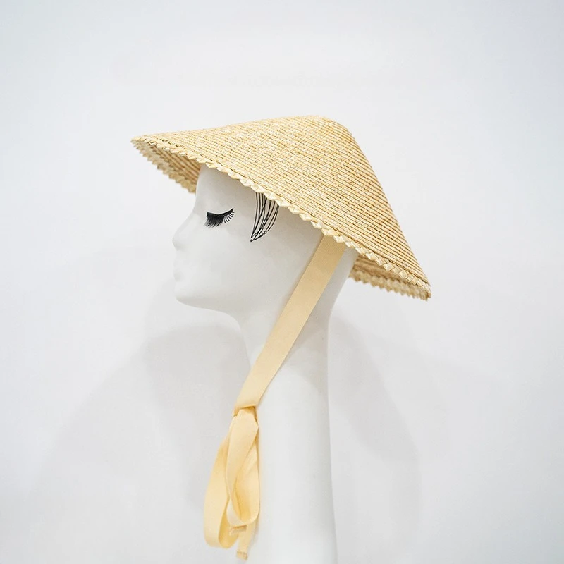 New Women Unique Wheat Straw Bamboo Cone Sunshade Hat Fashion Stage Catwalk Straw Hat Handmade High Quality