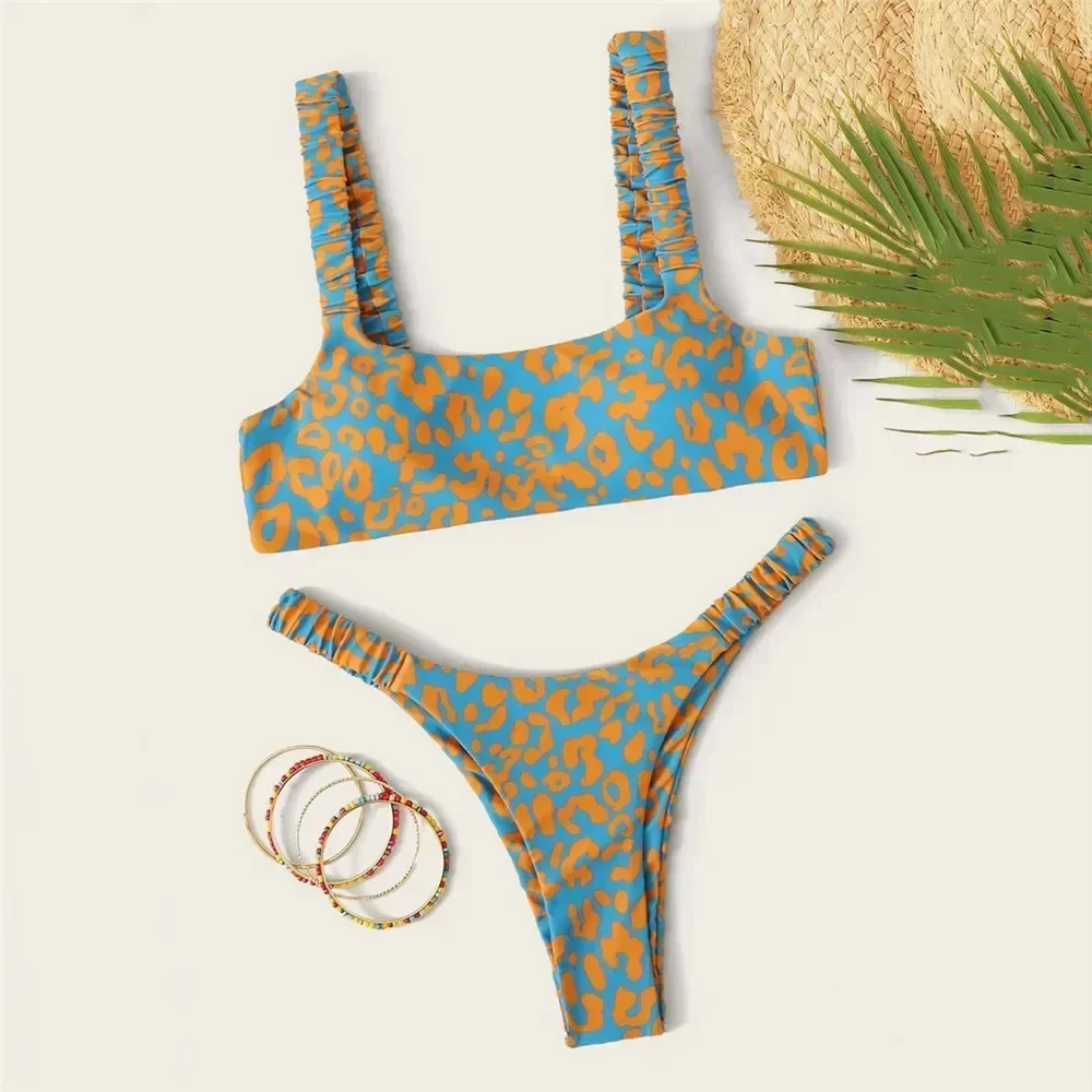 Leopard Print Micro Bandeau Bikini Set for Women Thong Sexy Swimsuit High Cut Strój kąpielowy Beach Swim Wear Bikini 2024 Mujer