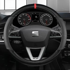 Carbon fiber steering wheel coverage, Seat Leon 5F MK3 2013-2021, Ibiza 6J, Tarraco Arona Ateca Alhambra, Auto Accessories 10 Main Sales Steering Cover Seat Ibiza - №10