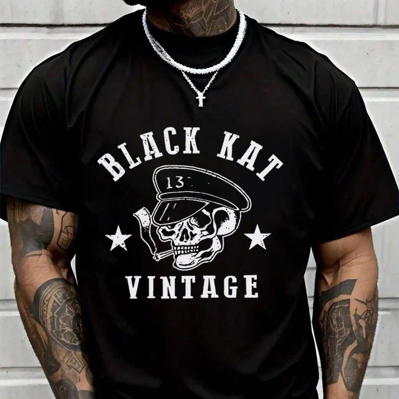 

Футболка Nice Moto Skull Black Kat для мужчин и женщин, модная повседневная футболка высокого качества с круглым вырезом, 2026