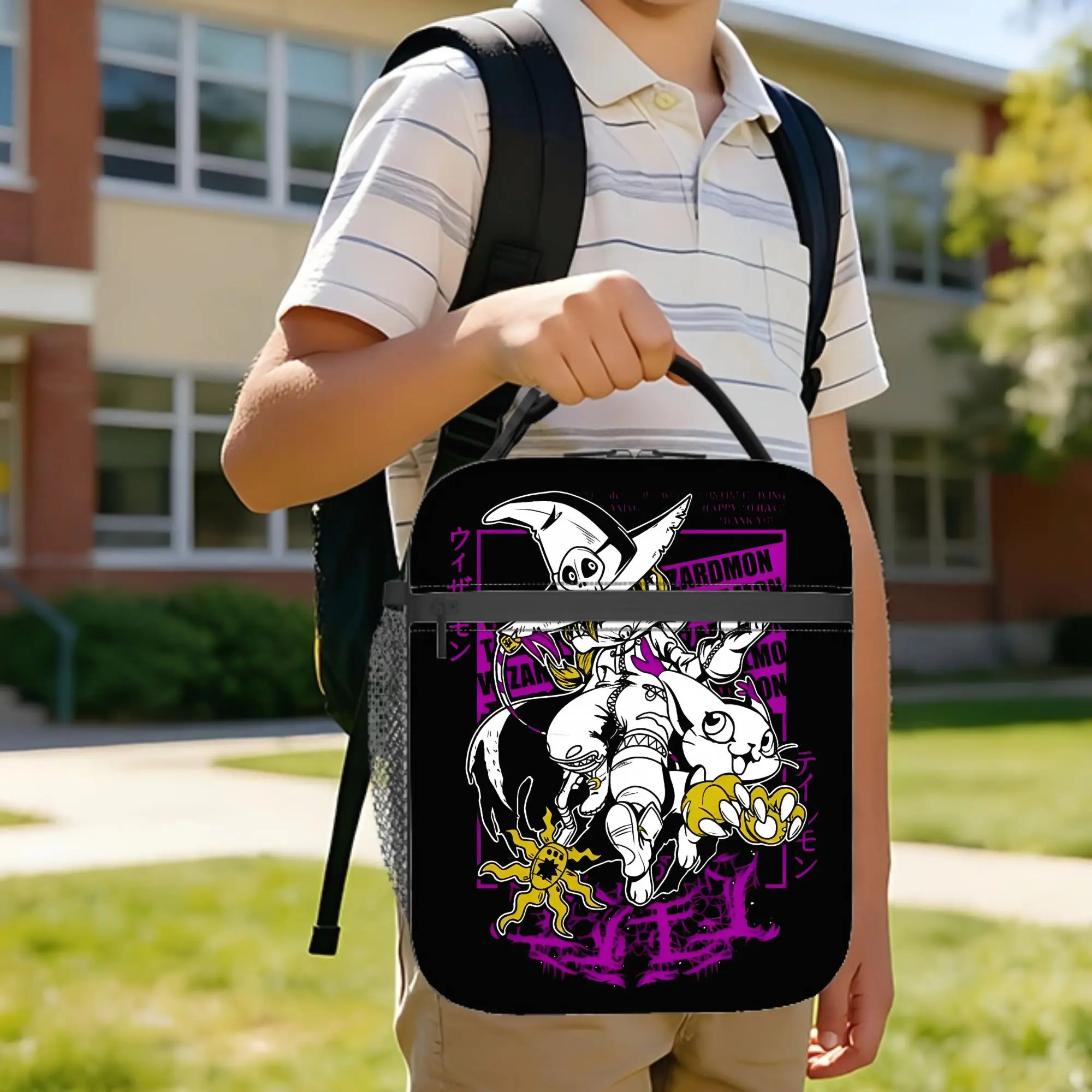 Digimon Wizardmon Anime   Insulated Lunch Bags Thermal Bag Meal Container  High Capacity Tote Lunch Box Food Storage Bags Office