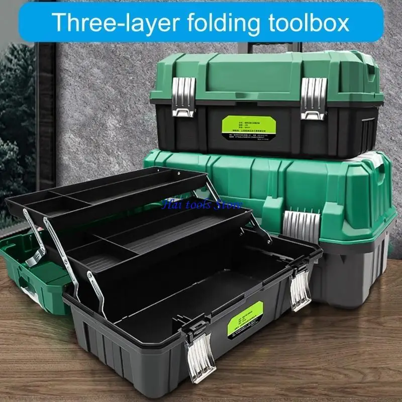 X37E Multiple Compartment Toolbox With Handle, 17" Foldable Storage Case For Workshop