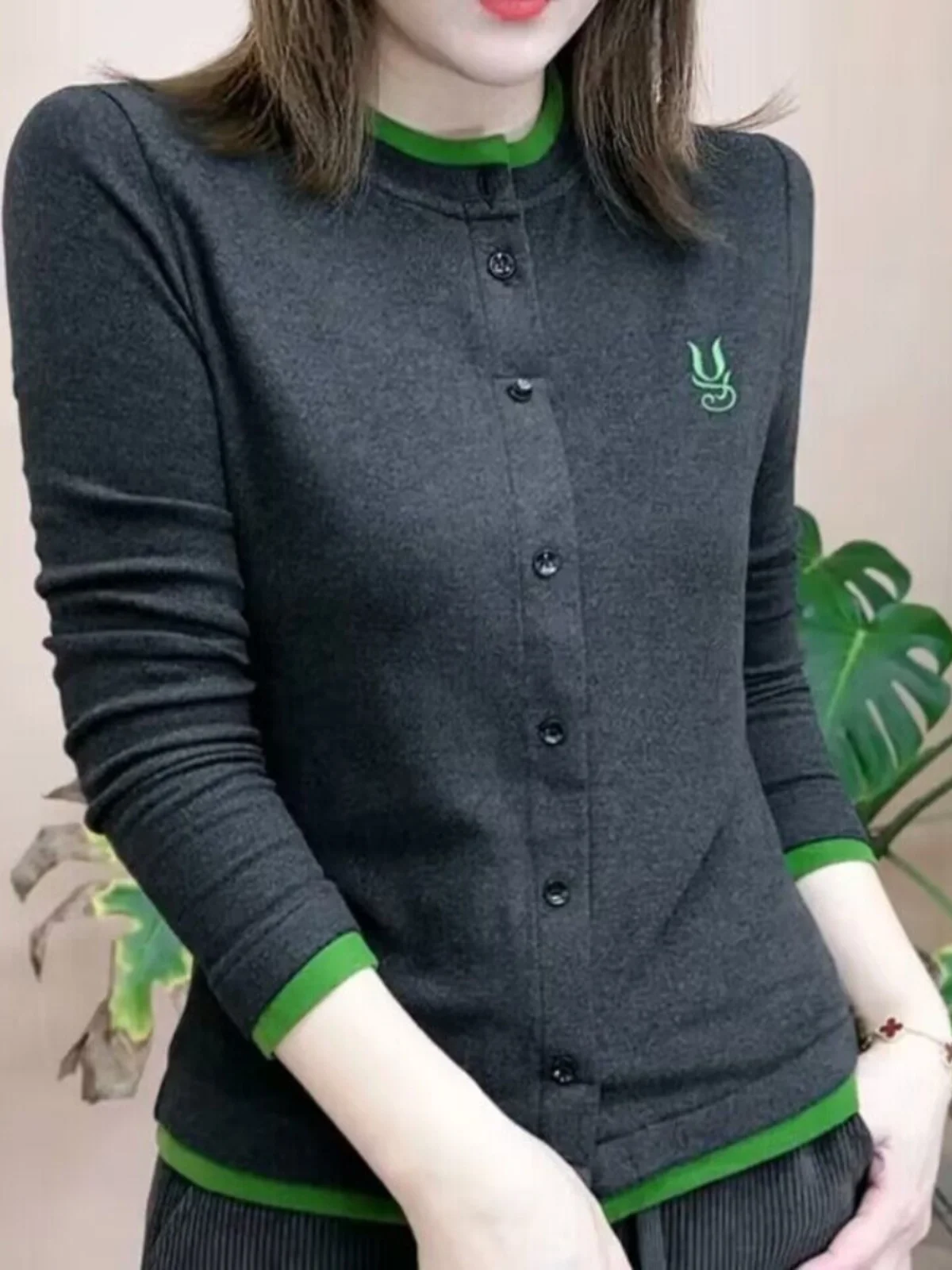 Faionable redondo ne bordado senhoras base de veludo irt outono inverno cor blo design botão acima clássico sle topo