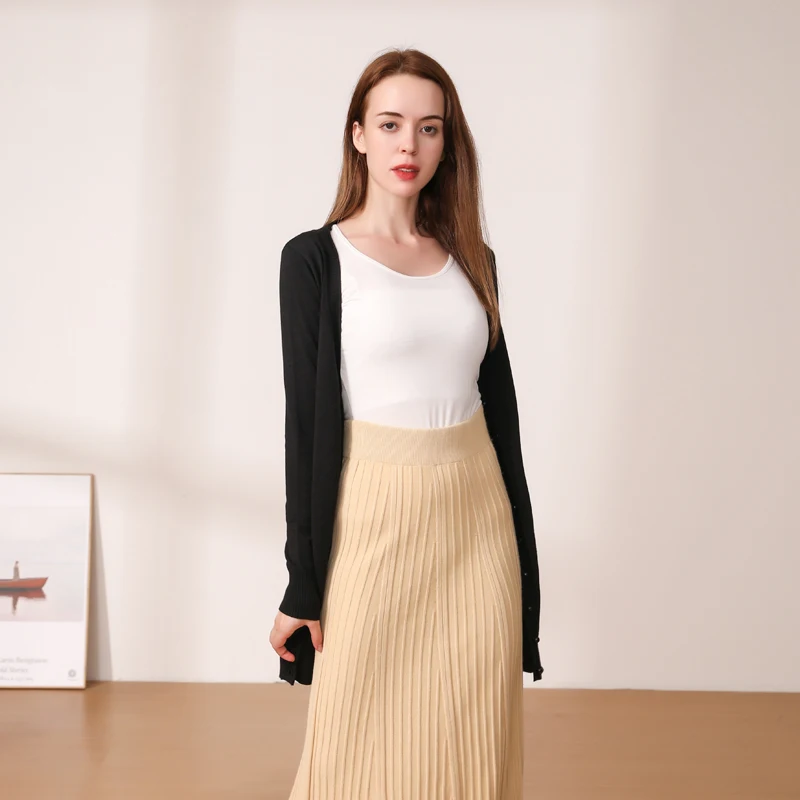 Knitted Ladies Sweaters Cardigan Female V-neck Women\'s Coat Spring 2025 Black Outerwear Jersey Clothing Korean Fashion Style