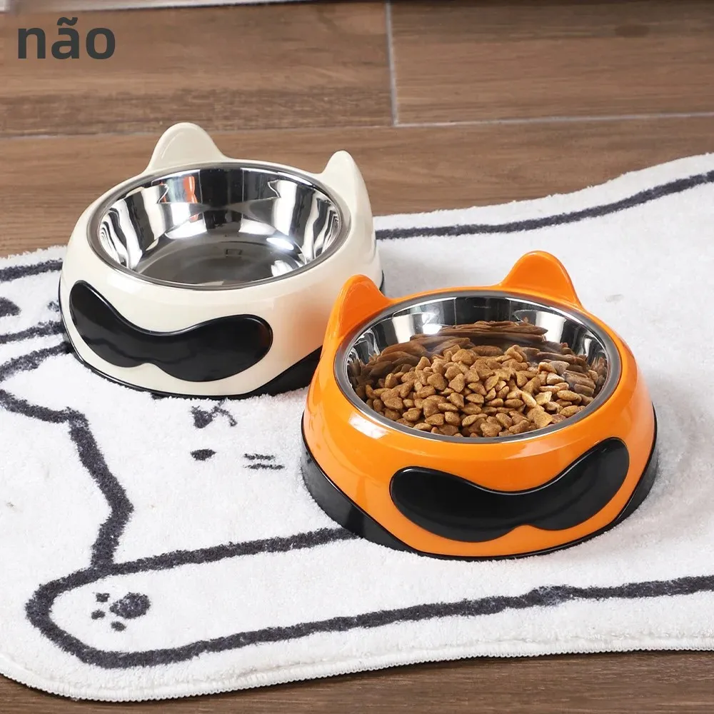 Tigela de aço inoxidável para animais de estimação de 400ML, tigela para gatos 201, utensílio para alimentação de animais de estimação, bebedouro de água, bacia dupla para gatos.